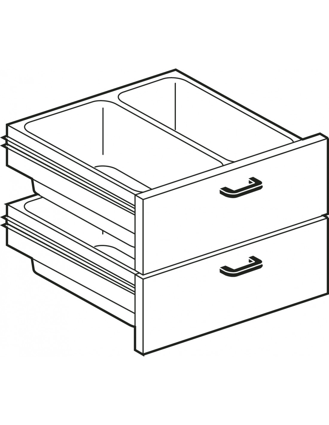 Cassettiera 600 - N. 2 cajones con 4 cajas N. 2 GN 1/1 15h de plástico - cm 59.5 x 56 x 45 h