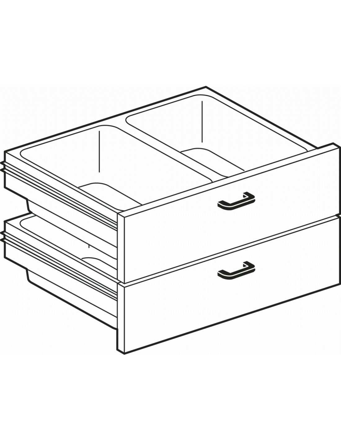 Cassettiera 800 N. 2 cajones con 4 cajas GN 1/1 15h de plástico, guías telescópicas - Dimensiones cm. 79,5x 56x 45h