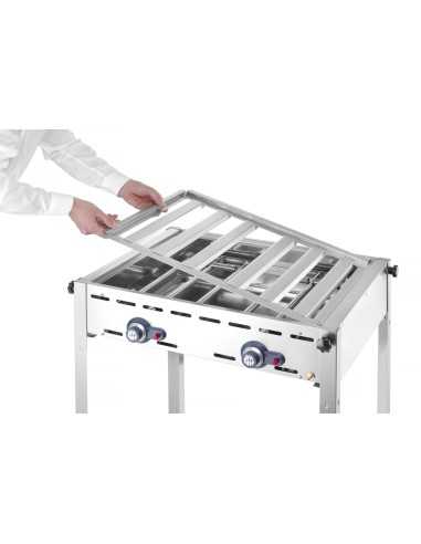 Barbacoa de gas - 2 parrillas GN 1/1 acero - mm...