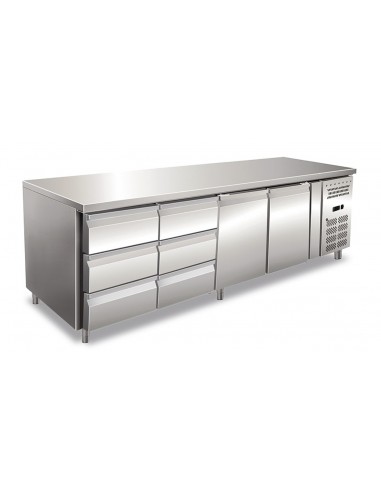Refrigerated table - N.2 doors - N. 6 drawers - cm 223 x 70 x 86 h