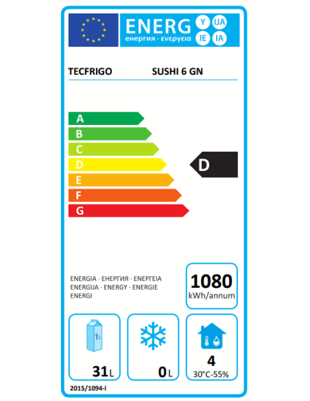 Vitrina refrigerada para sushi 6 cubetas GN 1/3 cm 143.7 x 38 x 25.5 h