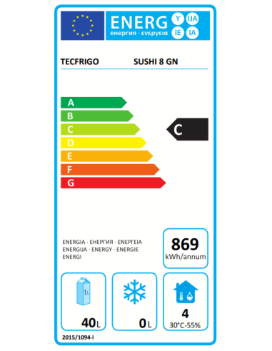 Vitrina refrigerada para sushi 8 cubetas GN 1/3...