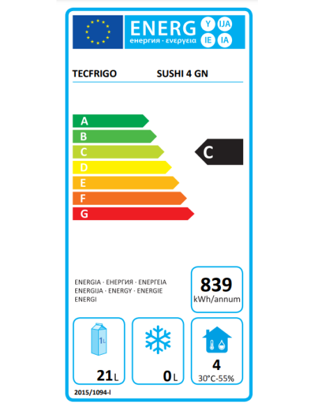 Vitrina refrigerada para sushi 4 cubetas GN 1/3 cm 108.5 x 38 x 25.5 h