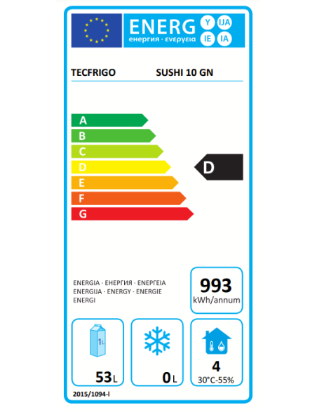 Refrigerated showcase for sushi 10 basins GN 1/3 cm  214.1 x 38 x 25.5 h