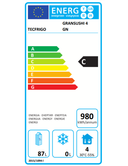 Vitrina refrigerada para sushi 4 cubetas GN 1/1 cm 165.5 x 60.3 x 44.1 h