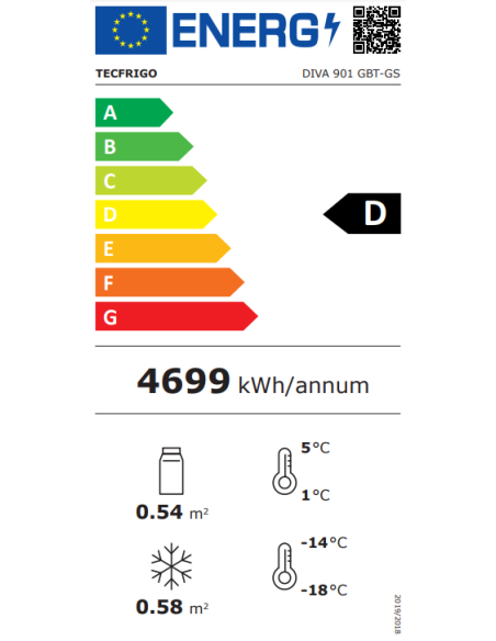 Vetrina refrigerata - Capacità 800 lt - cm 135.5 x 68 x 187.5h