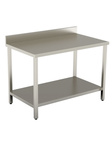 Table with shelf AISI 304 - Alzatina - Depth 70 - Square legs