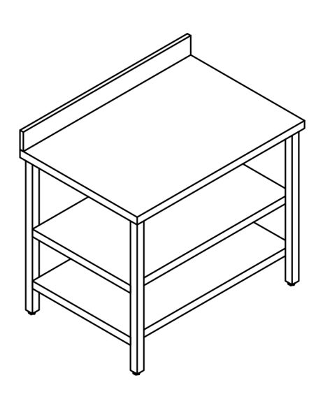 Table with 2 shelves AISI 304 - Alzatina - Depth 70 - Square legs