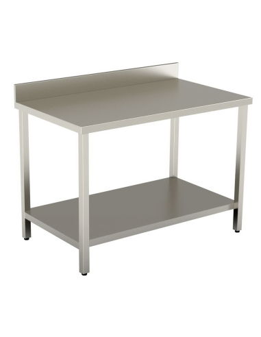 Table with shelf AISI 304 - Depth 60 - Rise - Square legs