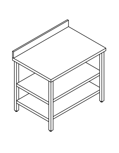 Table with 2 shelves AISI 304 - Depth 60 - Rise - Square legs