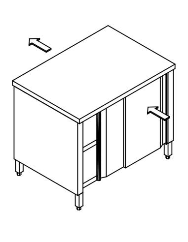 Cupboard table AISI 304 - Depth 70 - Opening on two sides - Square legs