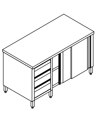 Cupboard table AISI 304 - Depth 70 - 3 vertical...