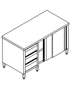 Cupboard table AISI 304 - Depth 60 - N.3 drawers