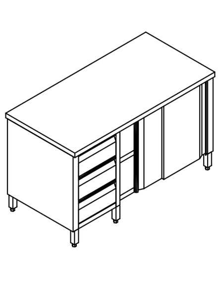 Cupboard table AISI 304 - Depth 60 - N.3 drawers