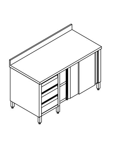 Cupboard table AISI 304 - Depth 60 - Alzatina - N.3 drawers