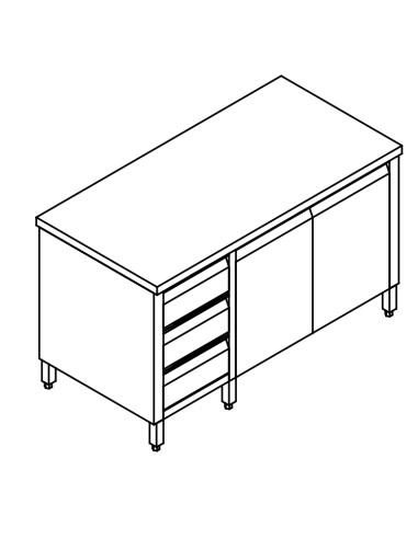 Cupboard table beating AISI 304 - N.3 drawers - depth 60