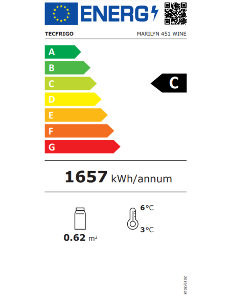 Expositor de vinos - Temperatura +4/+18°C - cm 70 x 71 x191h