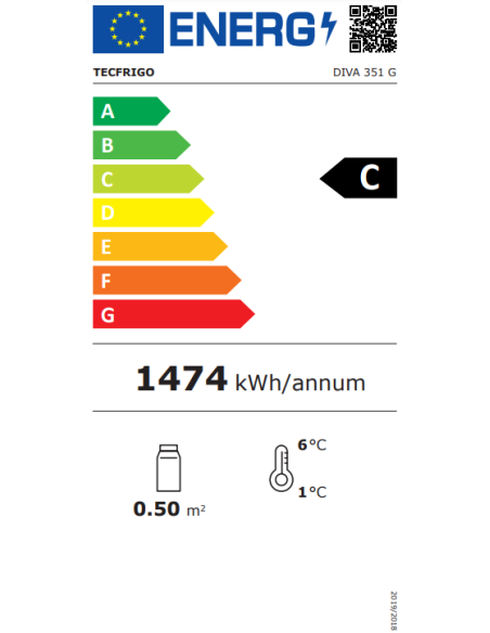 Pastelería y helados - Temperatura +/+10°C - Capacidad lt 350 - 5 estantes - cm 59.5 x 64.5 x 187.5h
