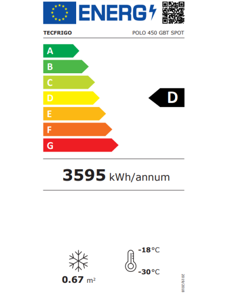 Espositore refrigerato - Temp. -18/-22°C - Capacità lt 578 - 6 ripiani - Statico - Cm 68 x 74.3 x 200h