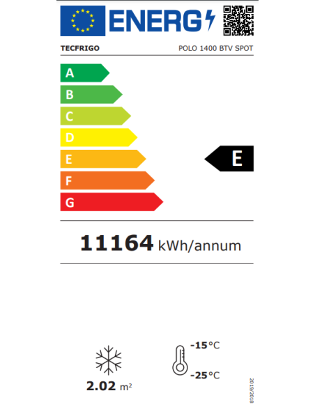 Pantalla refrigerada - Temperatura -18/-22°C - Capacidad lt 1657 - 12 estantes - Ventilado - Cm 205.7 x 74.3 x 206.5h