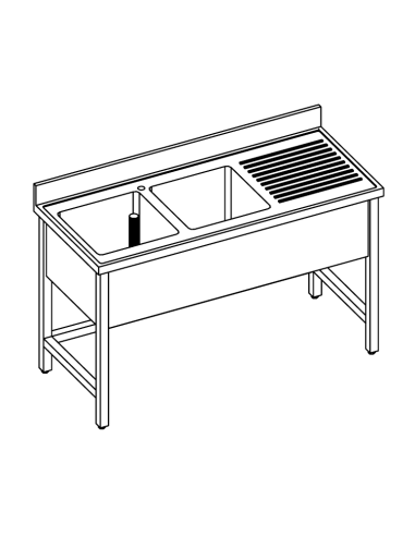 Lavello a giorno - Profundidad 70 - N. 2 tanques - Gocciolatoio a la derecha - Dimensiones diversos