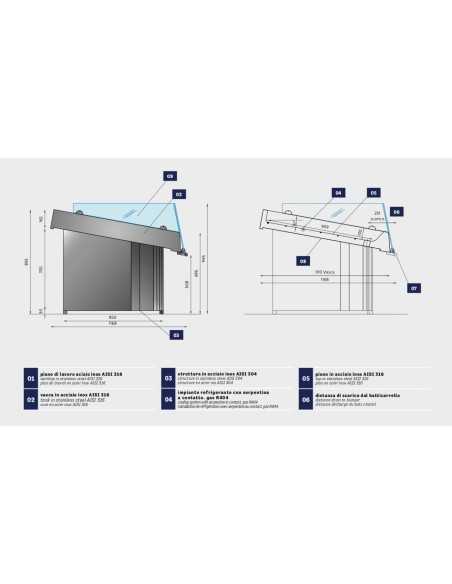 Refrigerated counter - For fish - Motor excluded - cm 156.3 x 116,8 x 90h