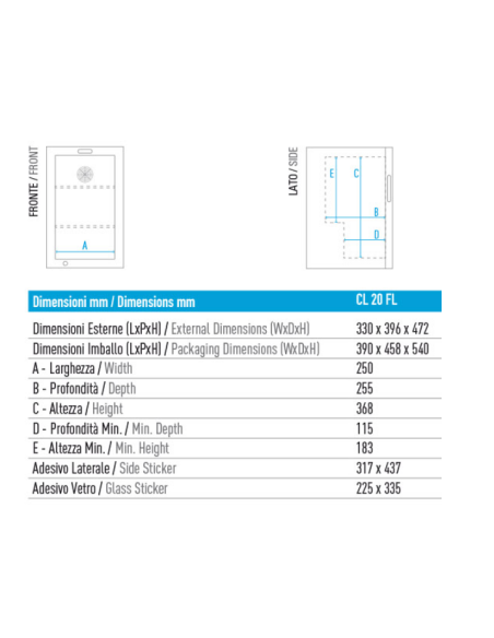 Refrigerator cabinet - Capacity 20 lt - cm 33 x 39.6 x 47.2 h