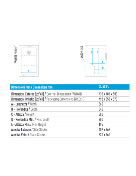 Armario refrigerado - Capacidad 50 lt - cm 43,5 x 48,6 x 50 h