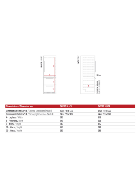 Expositor de vino - Temperatura +2 + 20°C/Gracias°C +15°C - cm 59.5 x 73 x 177.2 h