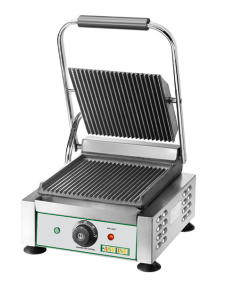 Electric griddle with ribbed top and self-balancing ribbed lid Electric griddle with ribbed top and self-balancing ribbed lid
