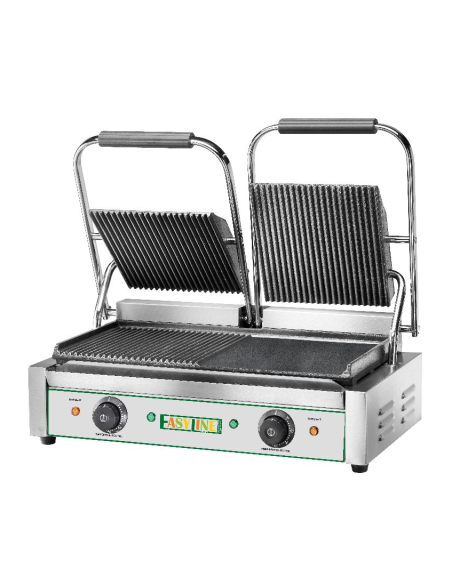 Plancha eléctrica de hierro fundido con superficie acanalada/lisa y tapa acanalada Plancha eléctrica de hierro fundido con superficie acanalada/lisa y tapa acanalada