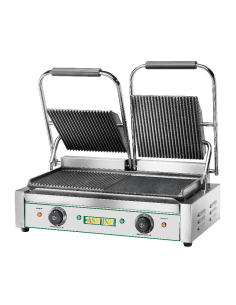 Electric plate with ribbed top and ribbed lid - Two cooking zones 2