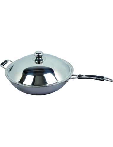 Wok pan - ø mm 36 x 18 h - Material 3 layers - Stainless steel handle