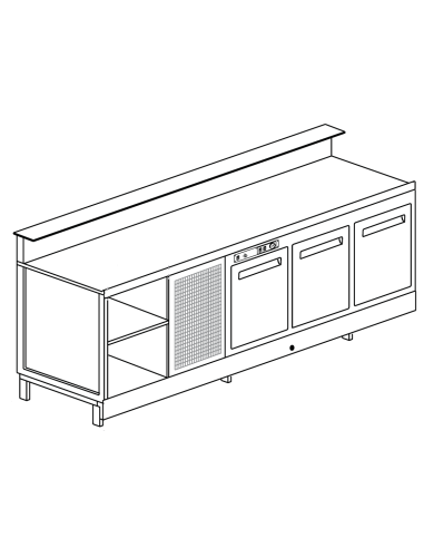 Banco bar - Linear - Refrigerated - N.3 doors + 1 compartment - cm 250 x 68.8 x 113.1 h