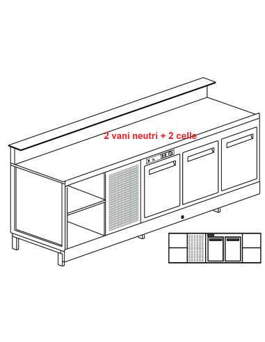 Banco bar - Linear - Refrigerated - N.2 doors + 2 rooms - cm 250 x 68.8 x 113.1 h
