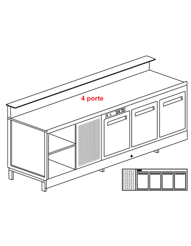 Banco bar - Linear - Refrigerated - N.4 doors - cm 250 x 68.8 x 113.1 h