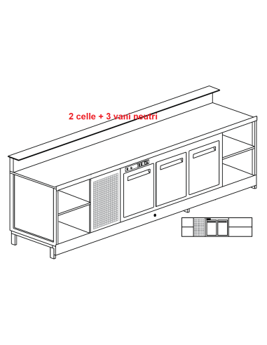 Banco bar - Linear - Refrigerated - N.2 doors + 3 rooms - cm 300 x 68.8 x 113.1 h