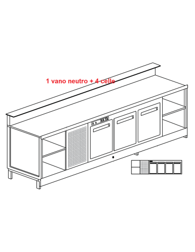 Banco bar - Linear - Refrigerated - N.4 doors + 1 compartment - cm 300 x 68.8 x 113.1 h