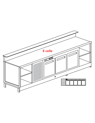 Banco bar - Linear - Refrigerated - N.5 doors - cm 300 x 68.8 x 113.1 h