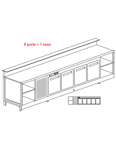 Banco bar - Linear - Refrigerated - N.5 doors + 1 compartment - cm 350 x 68.8 x 113.1 h