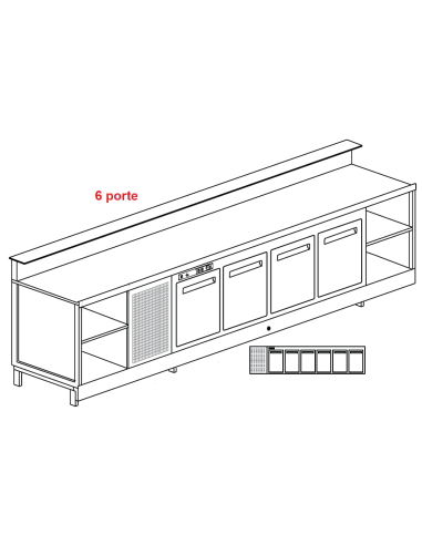 Banco bar - Linear - Refrigerated - N.6 doors - cm 350 x 68.8 x 113.1 h