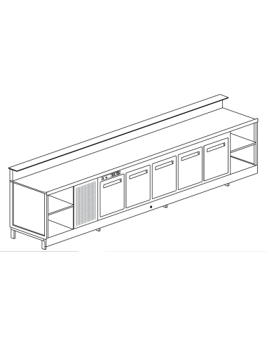 Banco bar - Linear - Refrigerated - N.5 doors + 2 rooms - cm 400 x 68.8 x 113.1 h