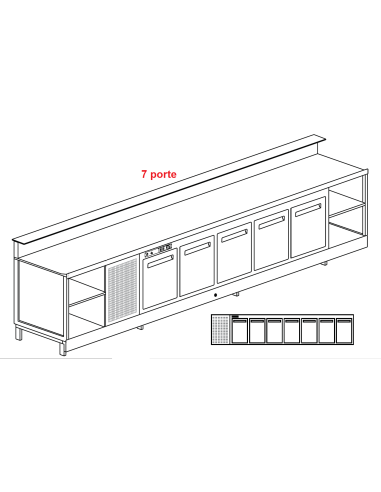 Banco bar - Linear - Refrigerated - N. 7 doors - cm 400 x 68.8 x 113.1 h