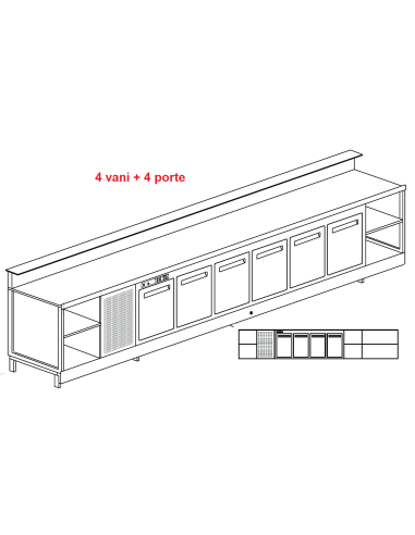 Banco bar - Linear - Refrigerated - N.4 doors + 4 rooms - cm 450 x 68.8 x 113.1 h