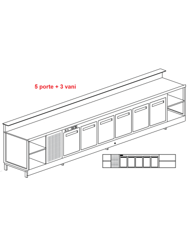Banco bar - Linear - Refrigerated - N.5 doors + 3 rooms - cm 450 x 68.8 x 113.1 h