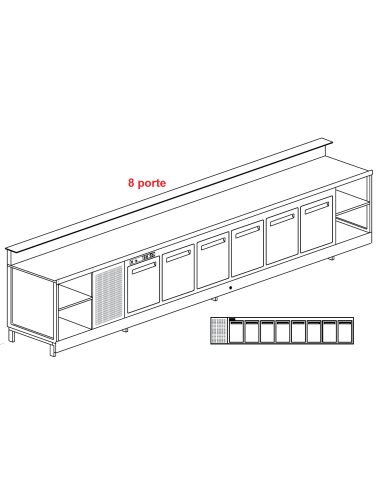 Banco bar - Linear - Refrigerated - N.8 doors - cm 450 x 68.8 x 113.1 h
