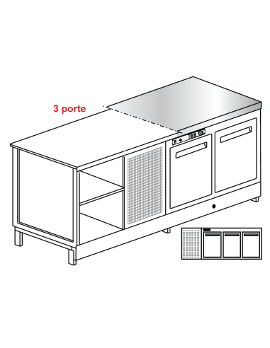 Banco bar - Refrigerated - N. 3 doors - Stainless steel - cm 200 x 68.8 x 95.1 h