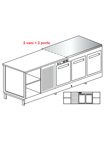 Banco bar - Refrigerated - N. 2 doors + 2 rooms - Stainless steel top - cm 250 x 68.8 x 95.1 h
