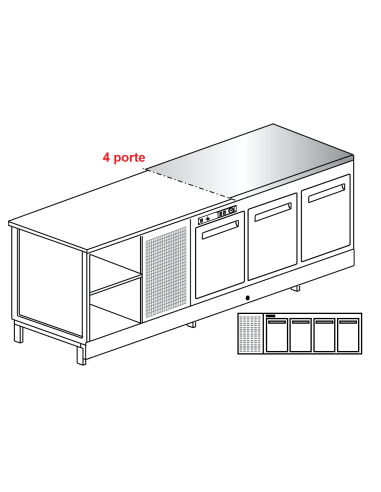 Banco bar - Refrigerated - N. 4 doors - Stainless steel - cm 250 x 68.8 x 95.1 h