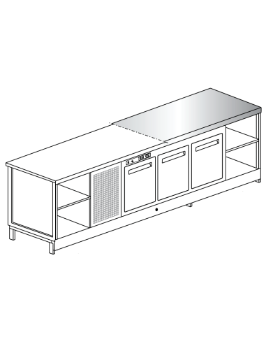 Banco bar - Refrigerated - N. 3 doors + 2 rooms - Stainless steel top - cm 300 x 68.8 x 95.1 h